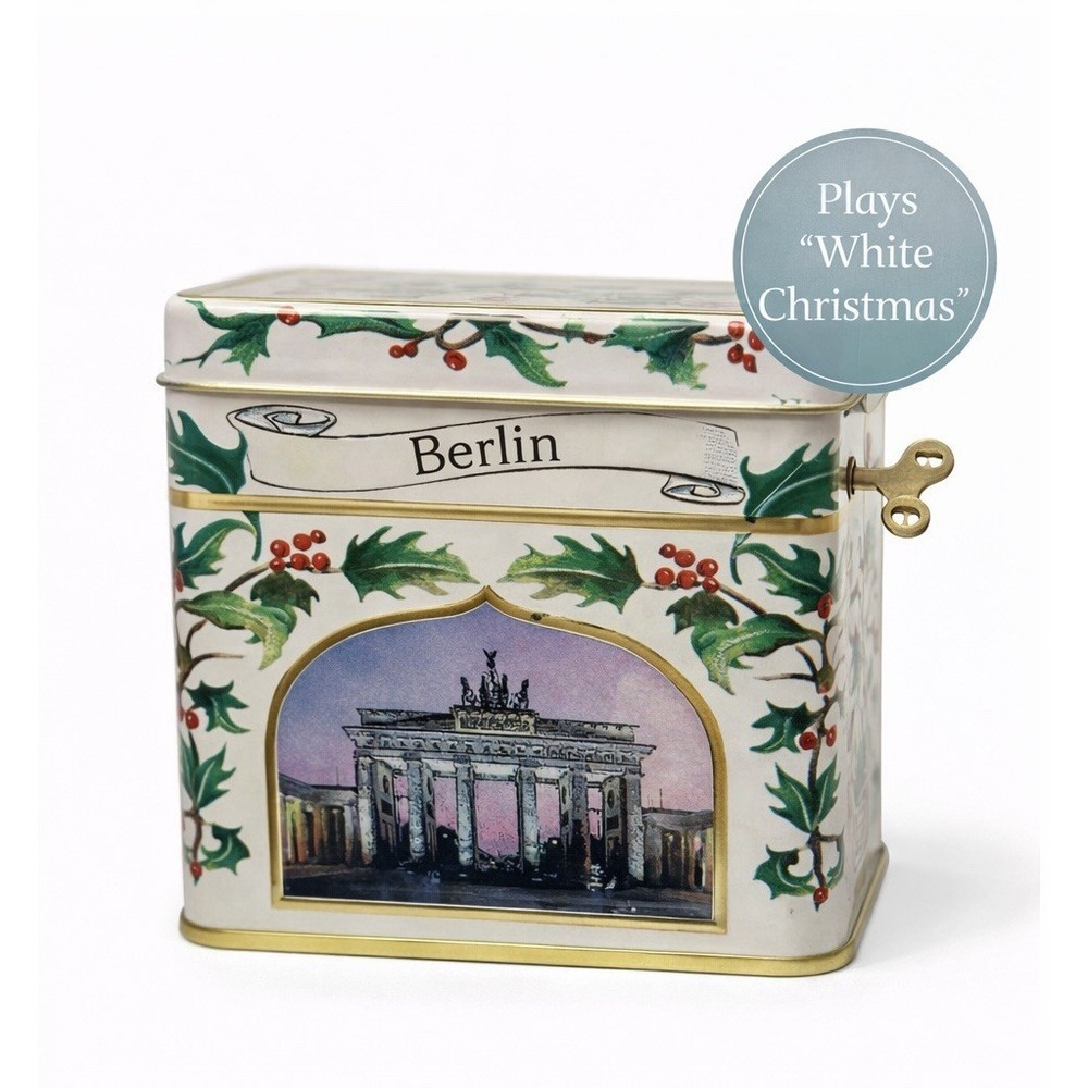 Lambertz‎ Aachen Music Box Tin Berlin Scene White Christmas Germany Collectible